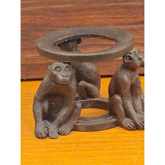 Vintage Brass Monkey Figurine Stand With White Marble Sphere Decorative Collecti - Picture 3 of 12